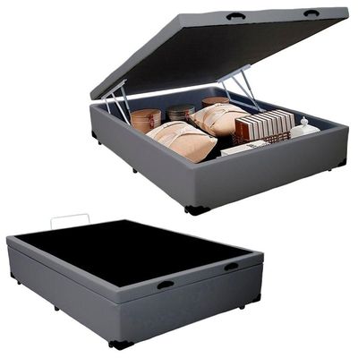 Cama Box Baú Casal Sintético Mega Cama Cinza 138x188x45cm
