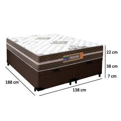 Cama Box Baú Casal Bipartido Suede + Colchão Molas Ensacadas Texas Prime Colchões 138cm - Suporta Até 120kg Por Pessoa