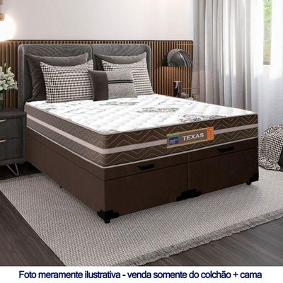 Cama Box Baú Casal Bipartido Suede + Colchão Molas Ensacadas Texas Prime Colchões 138cm - Suporta Até 120kg Por Pessoa