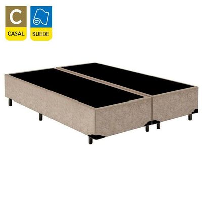 Cama Box Casal Bipartido Suede Mega Cama Bege 138x188x42cm