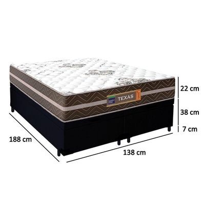 Cama Box Baú Casal Bipartido Suede + Colchão Molas Ensacadas Texas Prime Colchões 138cm - Suporta Até 120kg Por Pessoa