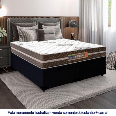 Cama Box Baú Casal Bipartido Suede + Colchão Molas Ensacadas Texas Prime Colchões 138cm - Suporta Até 120kg Por Pessoa