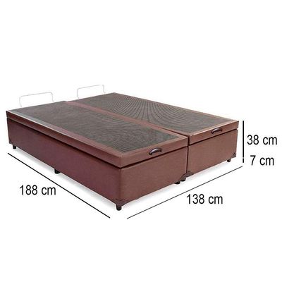 Cama Box Baú Casal Bipartido Sintético Mega Cama Marrom 138x188x45cm