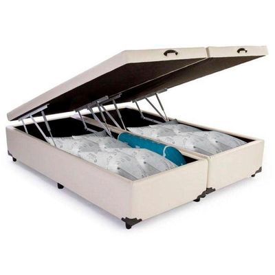 Cama Box Baú Casal Bipartido Sintético Mega Cama Branco 138x188x45cm