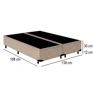 Cama Box Casal Bipartido Suede Mega Cama Bege 138x188x42cm