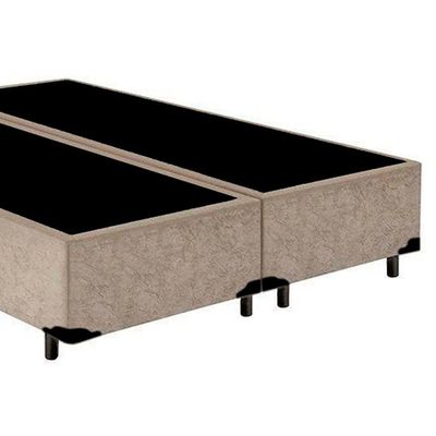 Cama Box Casal Bipartido Suede Mega Cama Bege 138x188x42cm