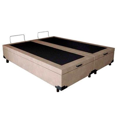 Cama Box Baú Casal Bipartido Suede Mega Cama Bege 138x188x45cm