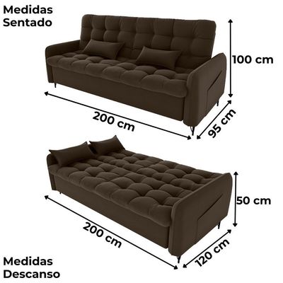 Sofa Cama 2 Lugares 200cm Pillar Veludo E405 Marrom Milani Store Marrom