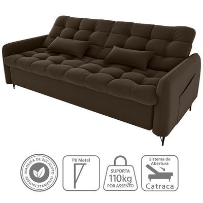 Sofa Cama 2 Lugares 200cm Pillar Veludo E405 Marrom Milani Store Marrom