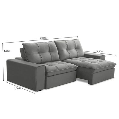Sofá Retrátil Reclinável 3 Lugares 210cm Argon F05 Veludo Prata - Mpozenato