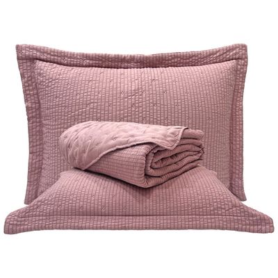 Kit Cobre Leito Colcha Anabela Queen Dupla Face Texturizado Percal 300 Fios 3 Peças - Roxo Malva