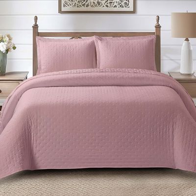 Kit Cobre Leito Colcha Anabela Queen Dupla Face Texturizado Percal 300 Fios 3 Peças - Roxo Malva