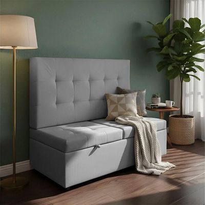 Canto Alemão Recamier Bau + Painel Madri 140cm Linho Cinza - Inova Decor