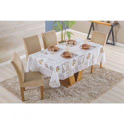 Toalha De Mesa Em Renda Quadrada Com Transfer 1,60m X 1,60m 100% Poliéster - Flores