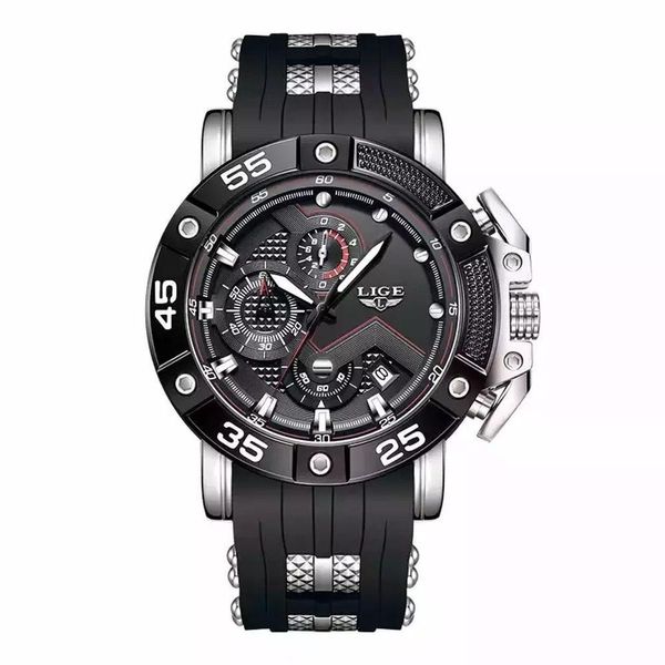Relógio Lige Esportivo Com Pulseira De Silicone Aço Inoxidável Prata