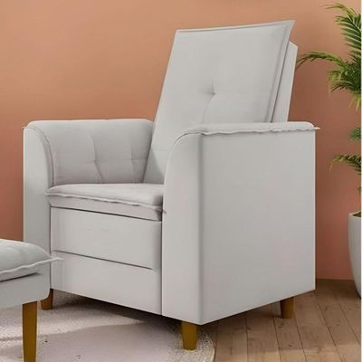 Poltrona Para Sala Confortável Decorativa Isa Linho cinza