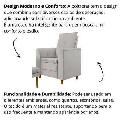 Poltrona Para Sala Confortável Decorativa Isa Linho cinza