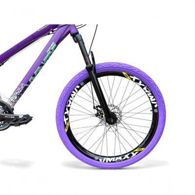 Bicicleta aro26 VikingxTuff FreioHidráulico 21v Freeride Rodas Vmaxx Suspensão Pneu Flame RoxoBranco