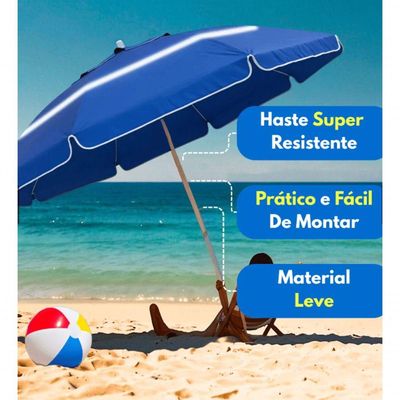 Guarda-sol Gigante 2,40m Anti Uv Para Praia E Piscina Com Respiro E Alta Estabilidade - Azul