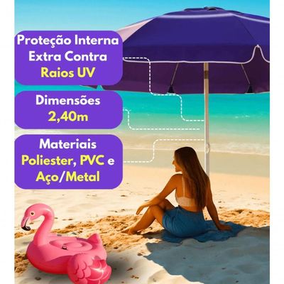 Guarda-sol Gigante 2,40m Anti Uv Para Praia E Piscina Com Respiro E Alta Estabilidade - Azul