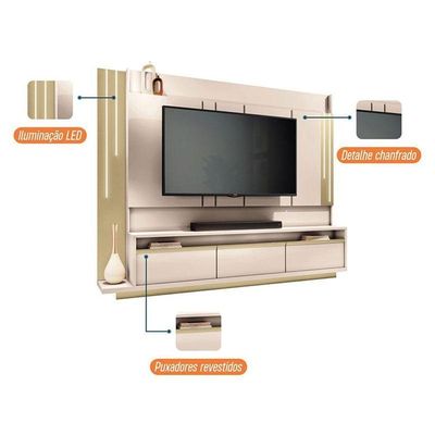 Home Theater Montane Off White Champanhe Com Mesa De Centro Cadenza Off White Champanhe - Hb Móveis