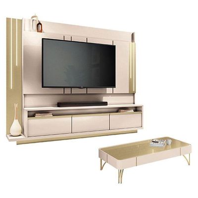Home Theater Montane Off White Champanhe Com Mesa De Centro Cadenza Off White Champanhe - Hb Móveis