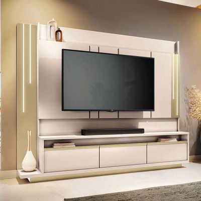 Home Theater Montane Off White Champanhe Com Mesa De Centro Cadenza Off White Champanhe - Hb Móveis