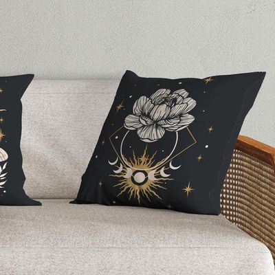 Kit Trio De Almofadas Cheias Fases Da Lua Estampadas Em Veludo Suede 45cm X 45cm Enchimento Em Refil Silicone Cor Preto