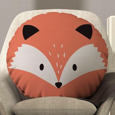 Almofada Estampada Avulsa Redonda Cheia Infantil Bichinhos 45cm X 45cm Com Enchimento De Silicone Estampa Raposa