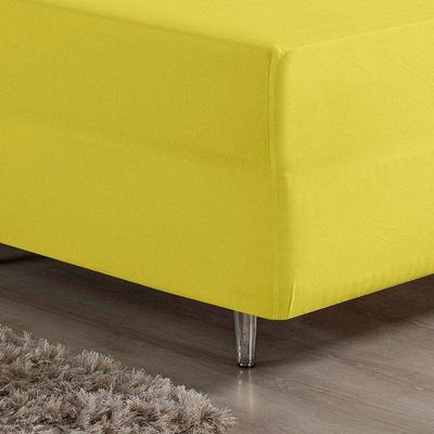 Lençol Com Elástico King Nobre 1 Peça Luva De Box 55cm De Altura Malha 100% Algodão - Amarelo