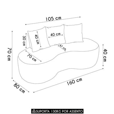 Sofá 2 Lugares Orgânico 160cm Com Almofadas Benin Bouclê Menta B03 - D'rossi