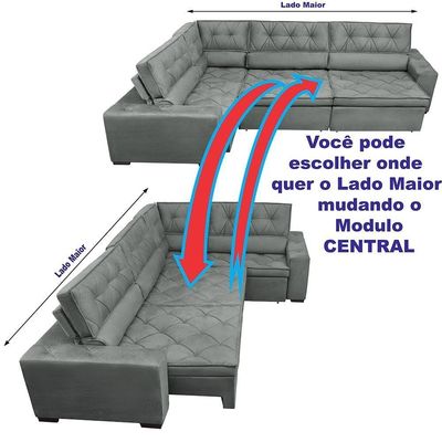 Sofa De Canto Retrátil E Reclinável De Molas Cama Inbox Austin 3,45x2,44 Ou 2,44x3,45 Velusoft Cinza