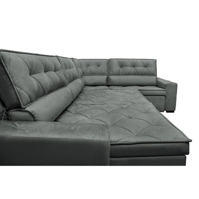 Sofa De Canto Retrátil E Reclinável De Molas Cama Inbox Austin 3,45x2,44 Ou 2,44x3,45 Velusoft Cinza