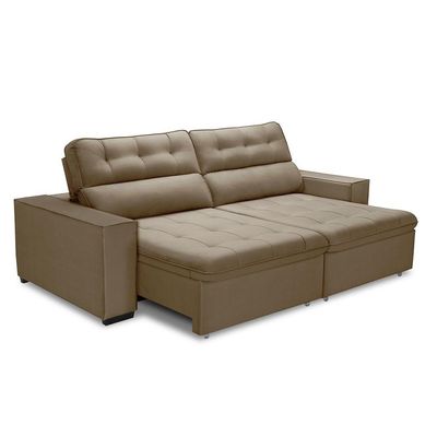 Sofa Retratil Reclinavel 2 Lugares 2,00 Vitória Veludo Capuccino Lansofbr