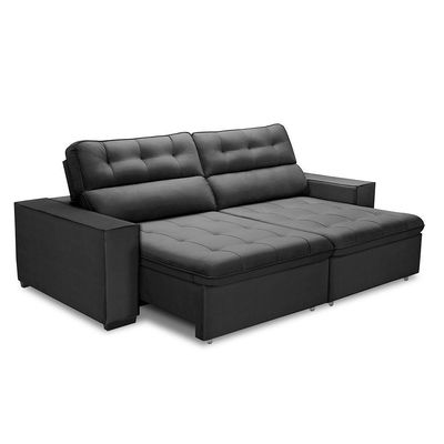 Sofa Retratil Reclinavel 2 Lugares 2,20 Vitória Veludo Grafite Lansofbr