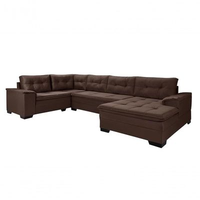 Sofá Viena 3 Lugares Com Chaise E Canto Premium Império Marrom Marrom 379