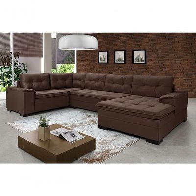 Sofá Viena 3 Lugares Com Chaise E Canto Premium Império Marrom Marrom 379