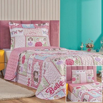 Kit Colcha + Jogo De Cama Bouti Kids Solteiro Infantil 5 Peças 100% Poliéster - Ballet