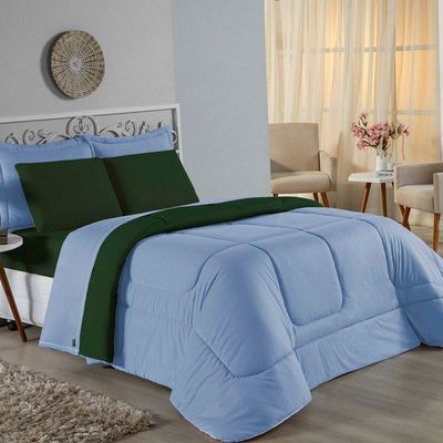 Edredom King Nobre 1 Peça Dupla Face 2,50m X 2,90m Malha 100% Algodão - Azul-bebê / Verde-bandeira