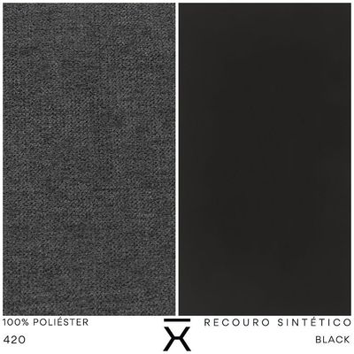 Kit Poltrona Com Puff Turim Base Aço Preto Recouro Black Poliéster Cinza - Nexta Casa