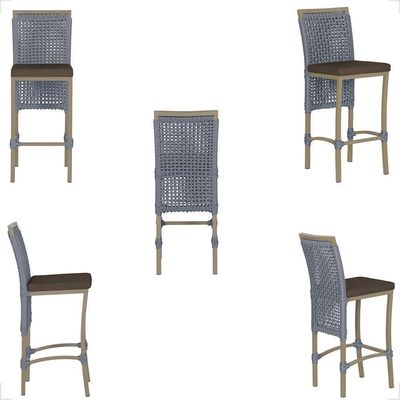 Mesa Bistrô E 4 Banquetas Roma Fendi Corda Estofado 9 Trama Prata
