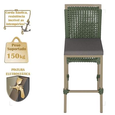 Mesa Bistro E 4 Banquetas Roma Fendi Corda Náutica 11 Verde