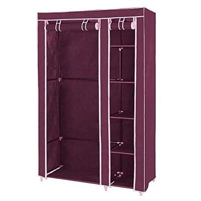 Guarda Roupa Portatil Duplo Cabideiro Arara 4 Prateleiras Sapateira Organizador Desmontavel Viagem Praia Vermelho
