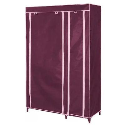 Guarda Roupa Portatil Duplo Cabideiro Arara 4 Prateleiras Sapateira Organizador Desmontavel Viagem Praia Vermelho
