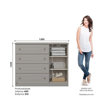 Cômoda 1 Porta 4 Gavetas Amy Casa 812 Cinza