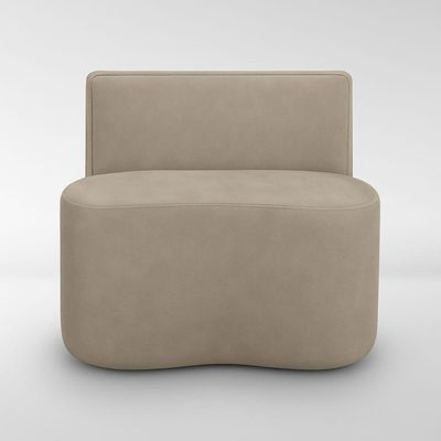 Puff Orgânico Feijão Com Encosto Curvo Redondo Sala Resistente Confortável Suede Bege
