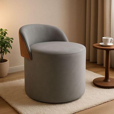 Puff Encosto Corino Suede Redondo Confortável Sala Moderno cinza
