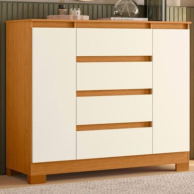 Comoda Sapateira Atena Com 4 Gavetas E 2 Portas Cinamomo-off White