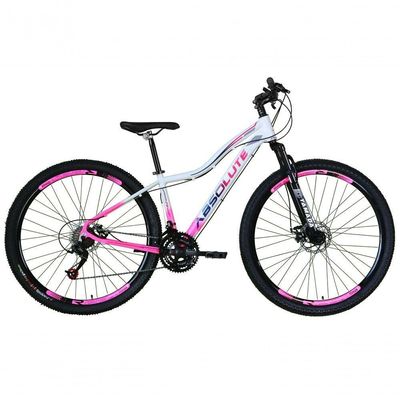 Bicicleta Aro 29 Absolute Hera Feminina 21v Alumínio Câmbios Shimano Freio A Disco Branco-Rosa 17
