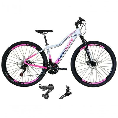 Bicicleta Aro 29 Absolute Hera Feminina 21v Alumínio Câmbios Shimano Freio A Disco Branco-Rosa 17
